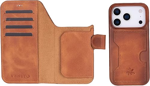 Miniatura 165 de Venito Funda tipo cartera para iPhone 15 con tarjetero y bloqueo RFID, funda de cuero para teléfono, funda desmontable de 6.1 pulgadas, Florencia