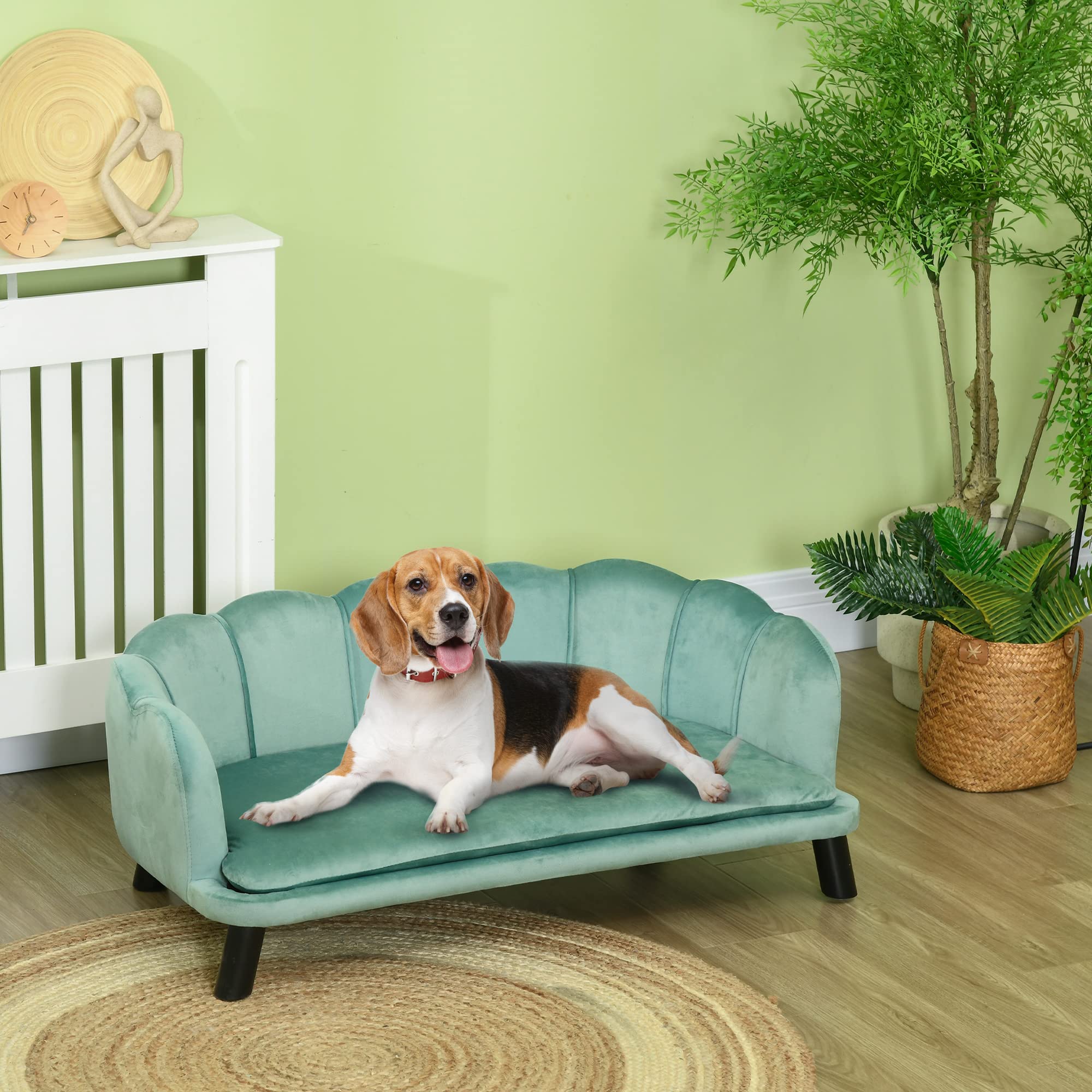 PawHut Divano per Cani Taglia Medio-Grande max. 32kg con Rivestimento Verde Sfoderabile e Lavabile