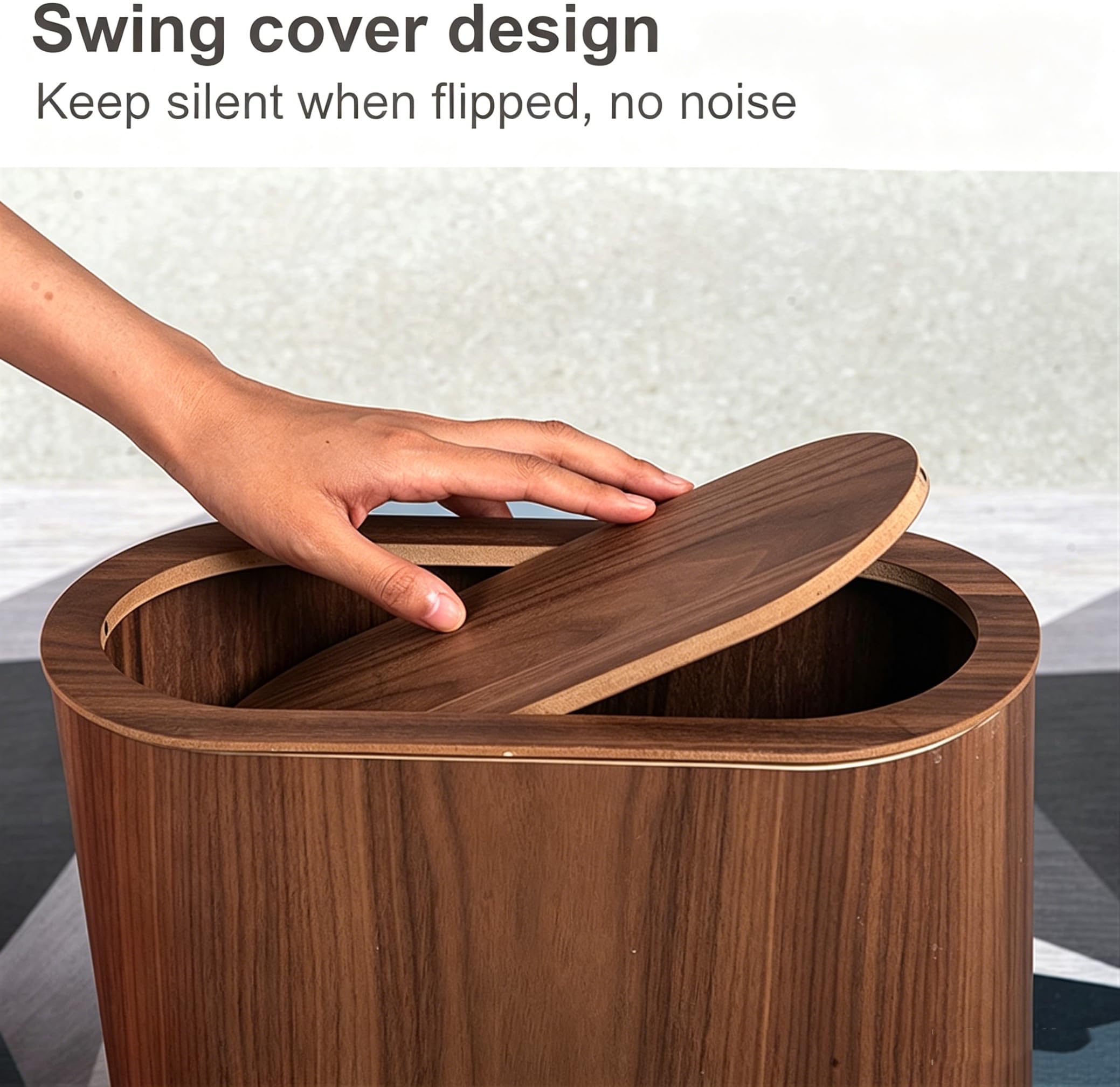 Piccola pattumiera in Legno Stile Nordico, bidone Stretto con Coperchio Basculante, Cestino Resistente per Bagno, Cucina e Ufficio(Color:Marrone Scuro)
