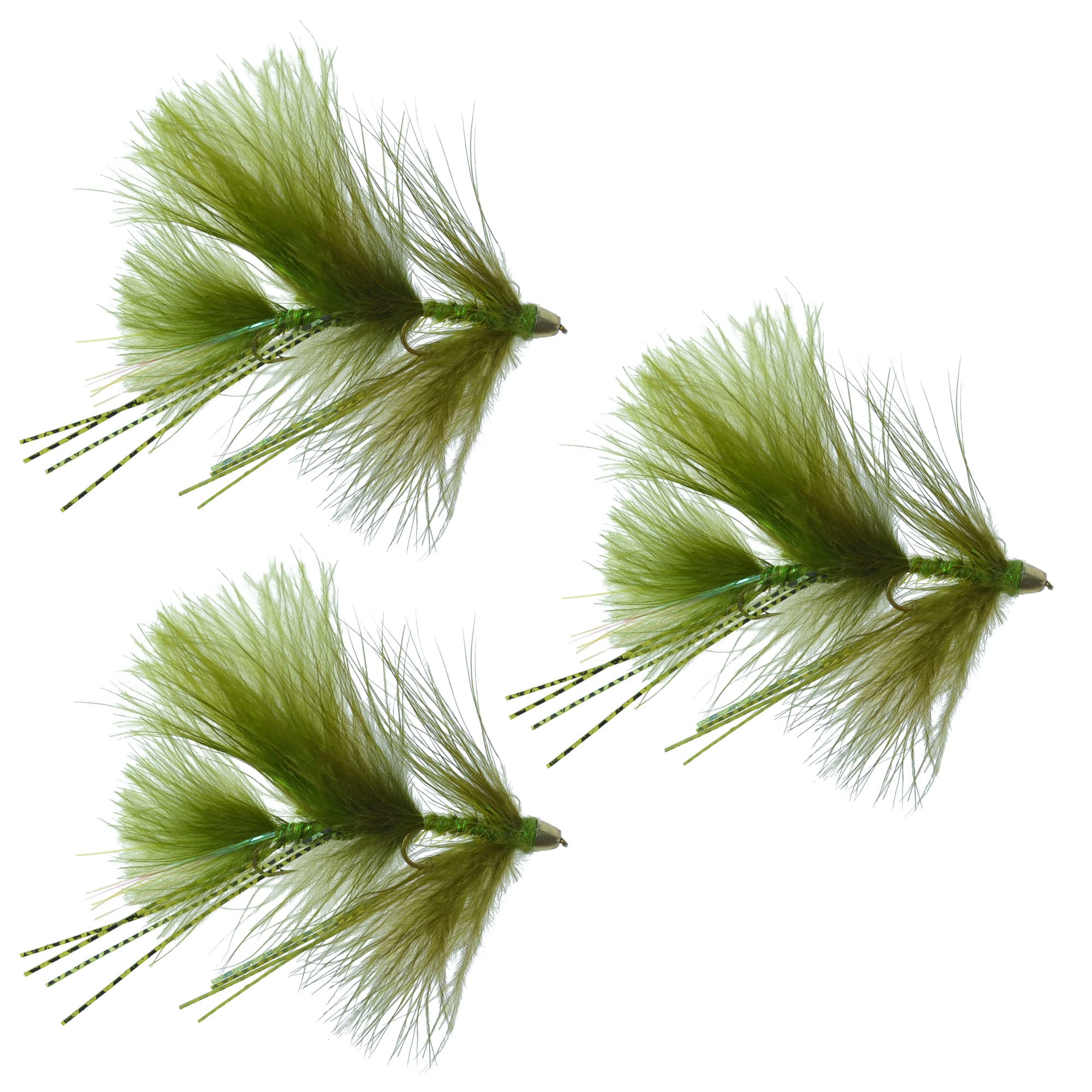 The Fly Fishing Place Olive Circus Peanut Envy Articulated Streamers Trout Bass Salmon Fly Fishing Flies - Set of 3 Flies - Hook Size 6