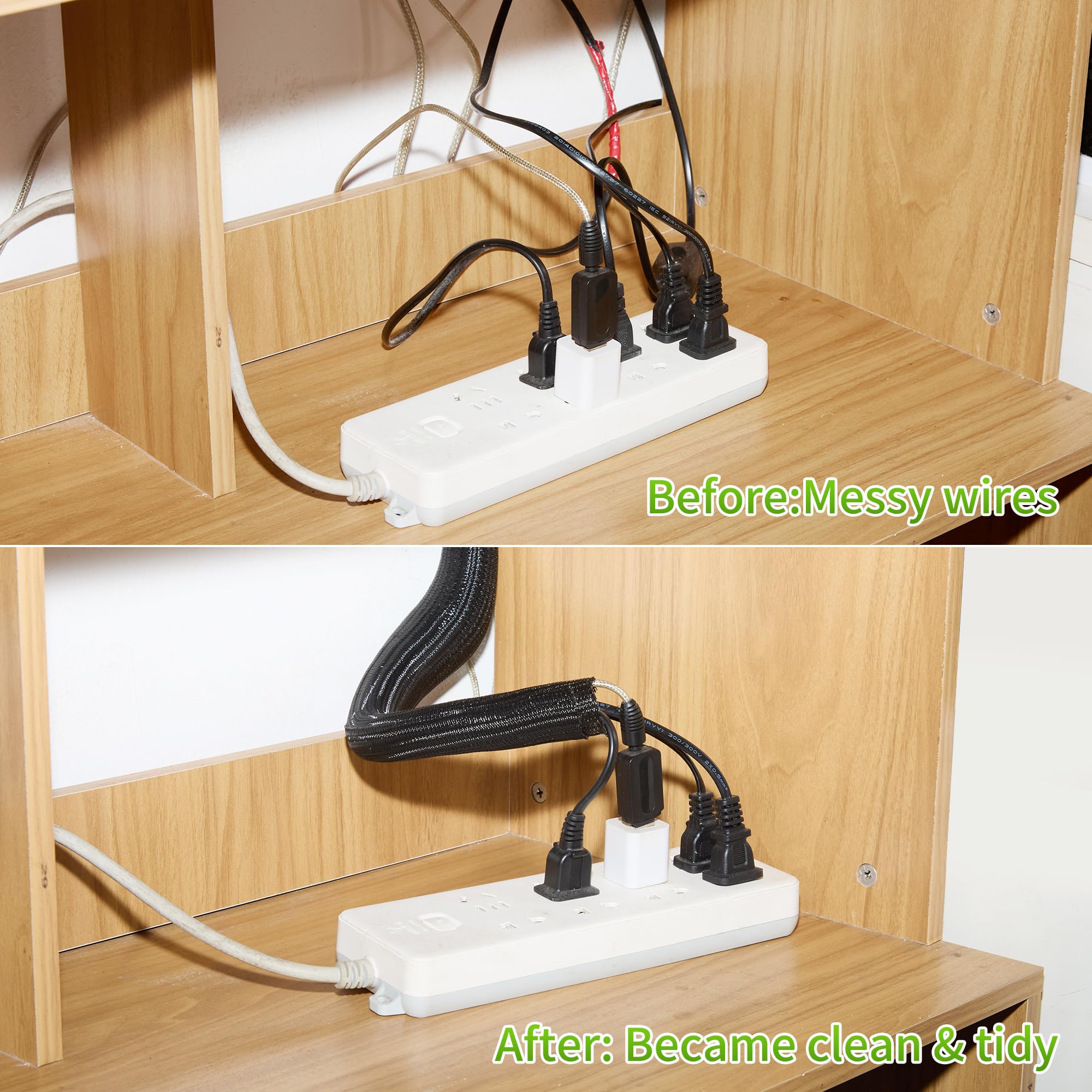 Guaina per cavi intrecciata espandibile da 3/4", 7,6 m, protezione per cavi USB, cavi di alimentazione, cavi audio/video, resistente guaina per gestione dei cavi, colore nero