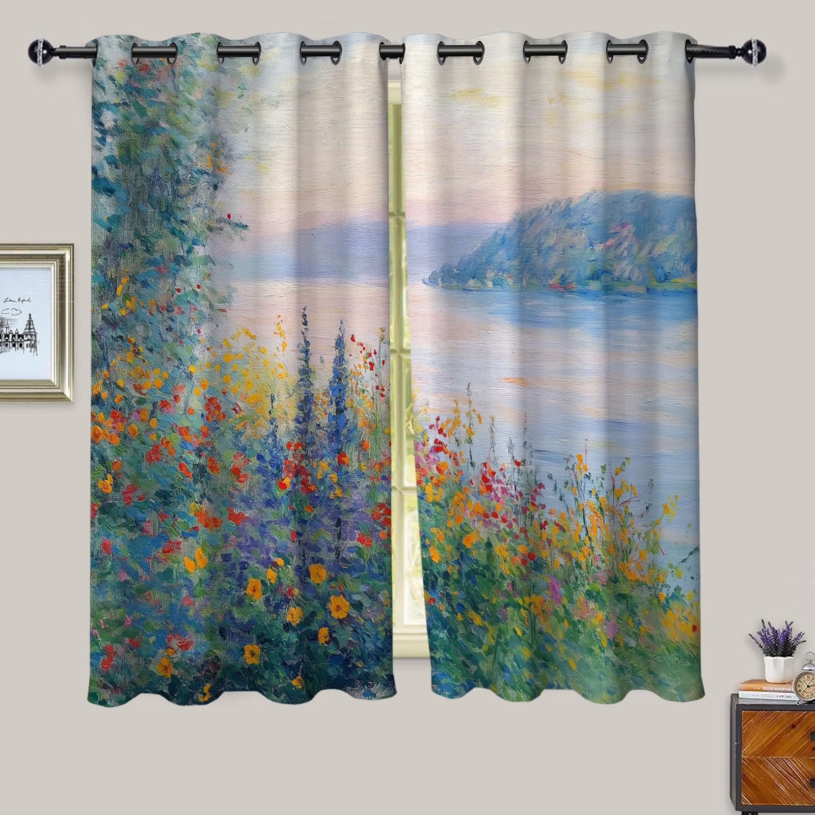 Rideaux pour salon contre le froid et le bruit extérieur, occultant style floral 132x158