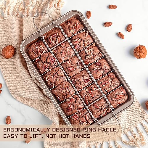 Miniatura 7 de Sartén para brownie con divisores, sartén antiadherente de acero al carbono para hornear, 18 moldes cuadrados precortados para brownie, pasteles,