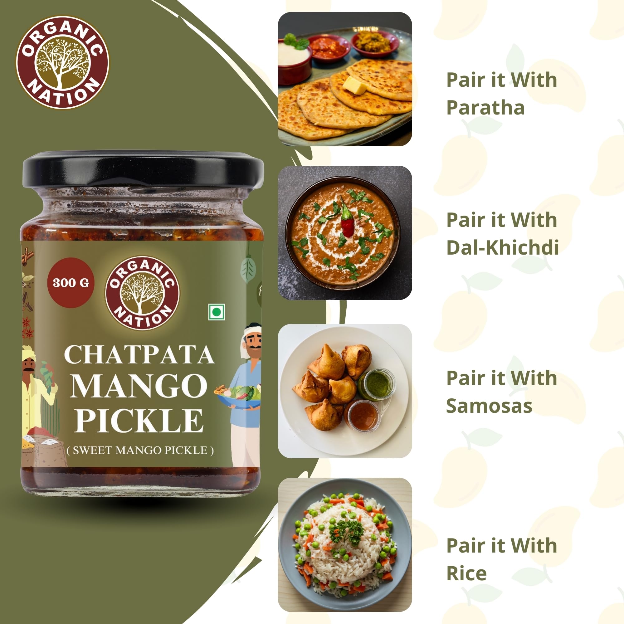 ORGANIC NATION Sweet Mango Pickle | Chatpata Mango Pickle | Gorkeri | No Preservatives | Traditional Aam Ka Achar | 300g | Natural Flavor | Vibrant Yellow 1