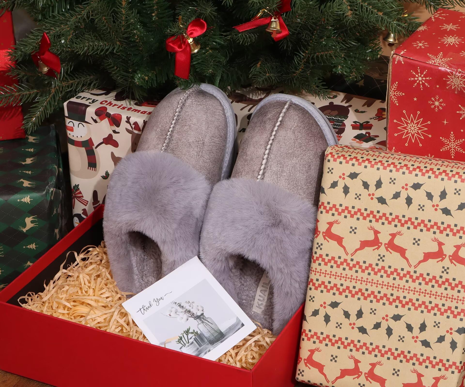 KuaiLu Pantofole Donna Invernali Pelose Pelle Chiuse Ciabatte Casa Calde Peluche Pelo Foderata Babbucce Comode Memory Foam Slippers Antiscivolo Suola Scarpe