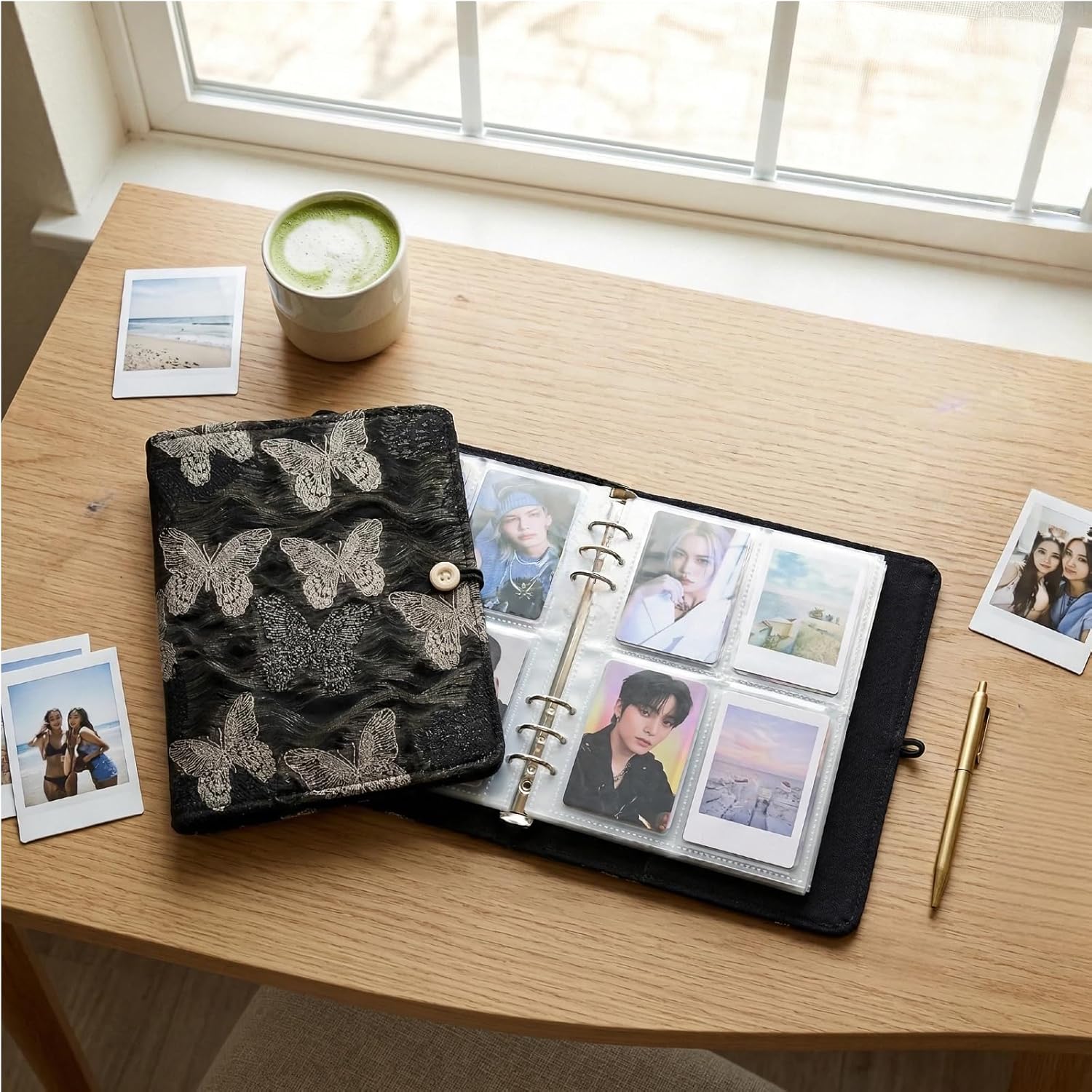 Soft Fabric Photocard Binder,Photo Card Holder, Kpop Photocard Binder,Pokemon Card Binder, 4 Pocket Card Binder,Can Hold 240 Cards (black)