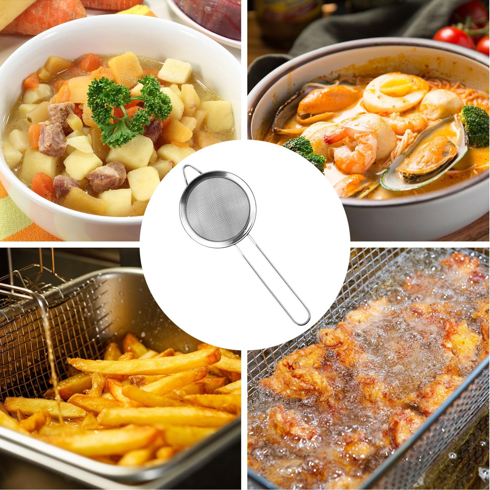 Set 4 Colini In Acciaio Inox - Scolapasta E Setacci Maglia Fine, 8-20cm, Per Cucina Dolci Pasta E Verdure