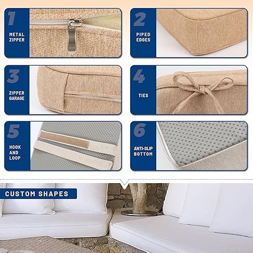 Miniatura 4 de Cojín de banco de doble tubería para exteriores, cojines de banco personalizados para muebles de interiorexterior, para ventana, piano, porche,