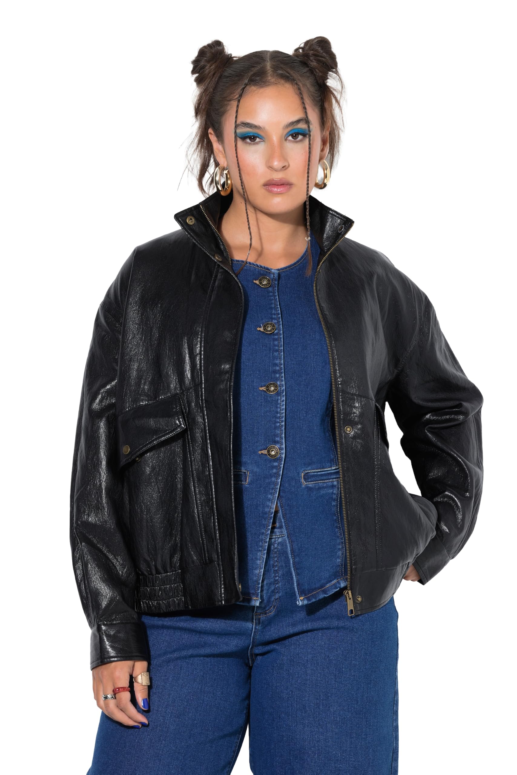Veste oversize en simili premium texturé avec fermeture éclair robuste - 4