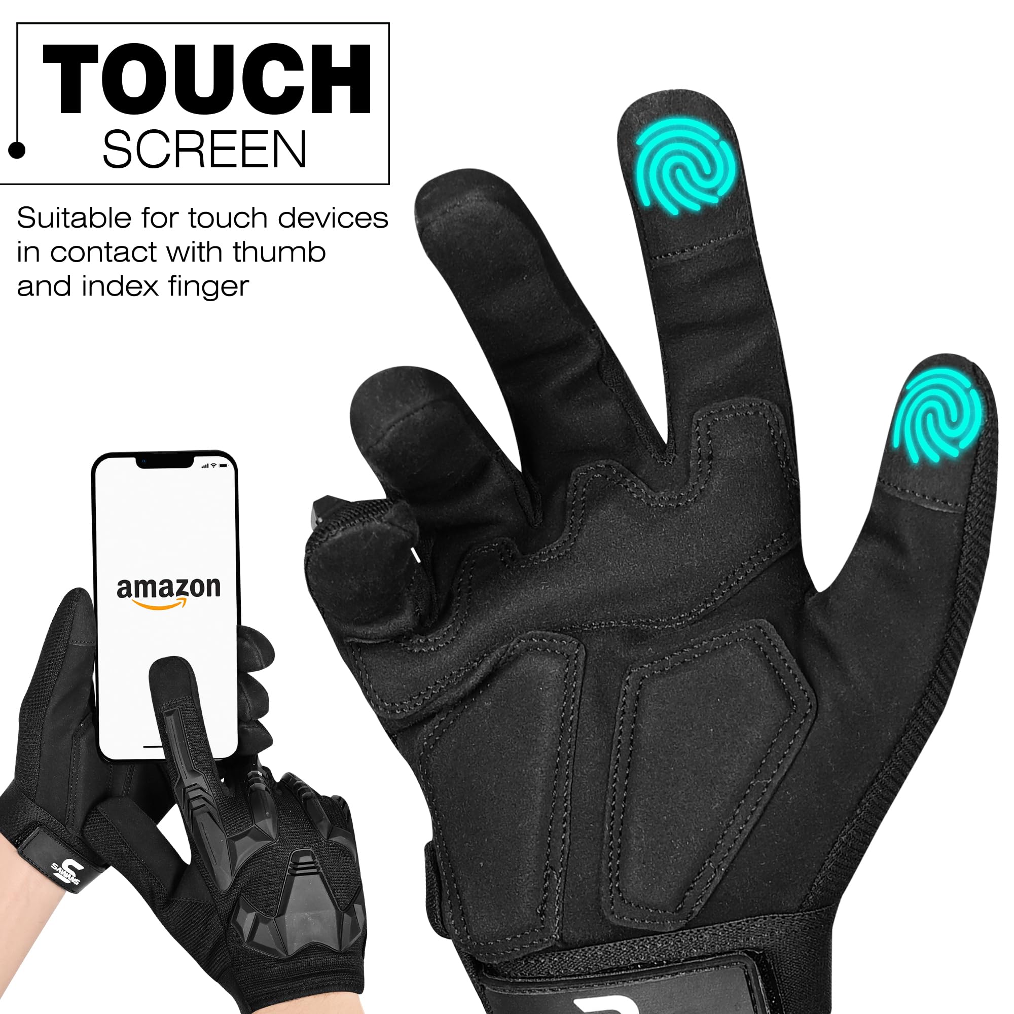 SAWANS Guanti a dita piene per moto, touch screen, equitazione, ciclismo, ciclismo, caccia, escursionismo, lavoro, arrampicata, campeggio, guida