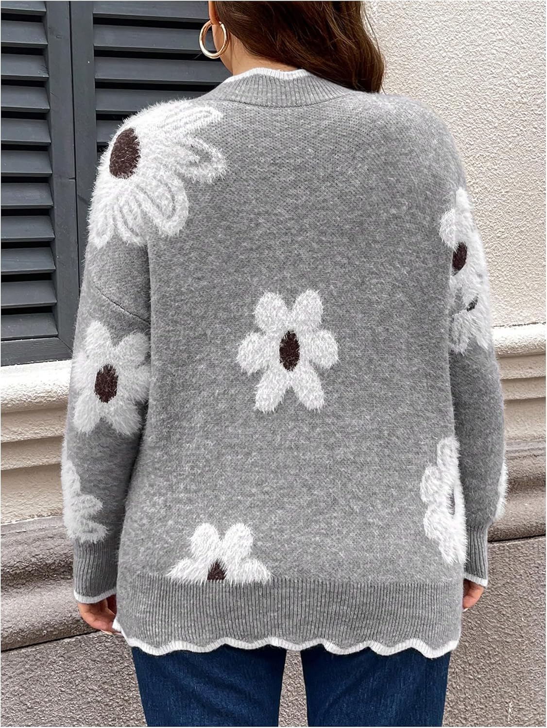 SOLY HUX Women's Plus Size Floral Sweater V Neck Drop Shoulder Long Sleeve Pullover Jumper Tops - Image 2