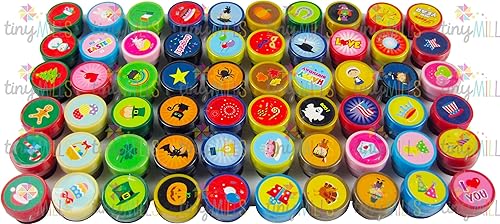 Miniatura 3 de Tiny Mills - 60 sellos surtidos para vacaciones y ocasiones para niños, 60 diseños diferentes de sellos, álbumes de recortes, manualidades, sellos