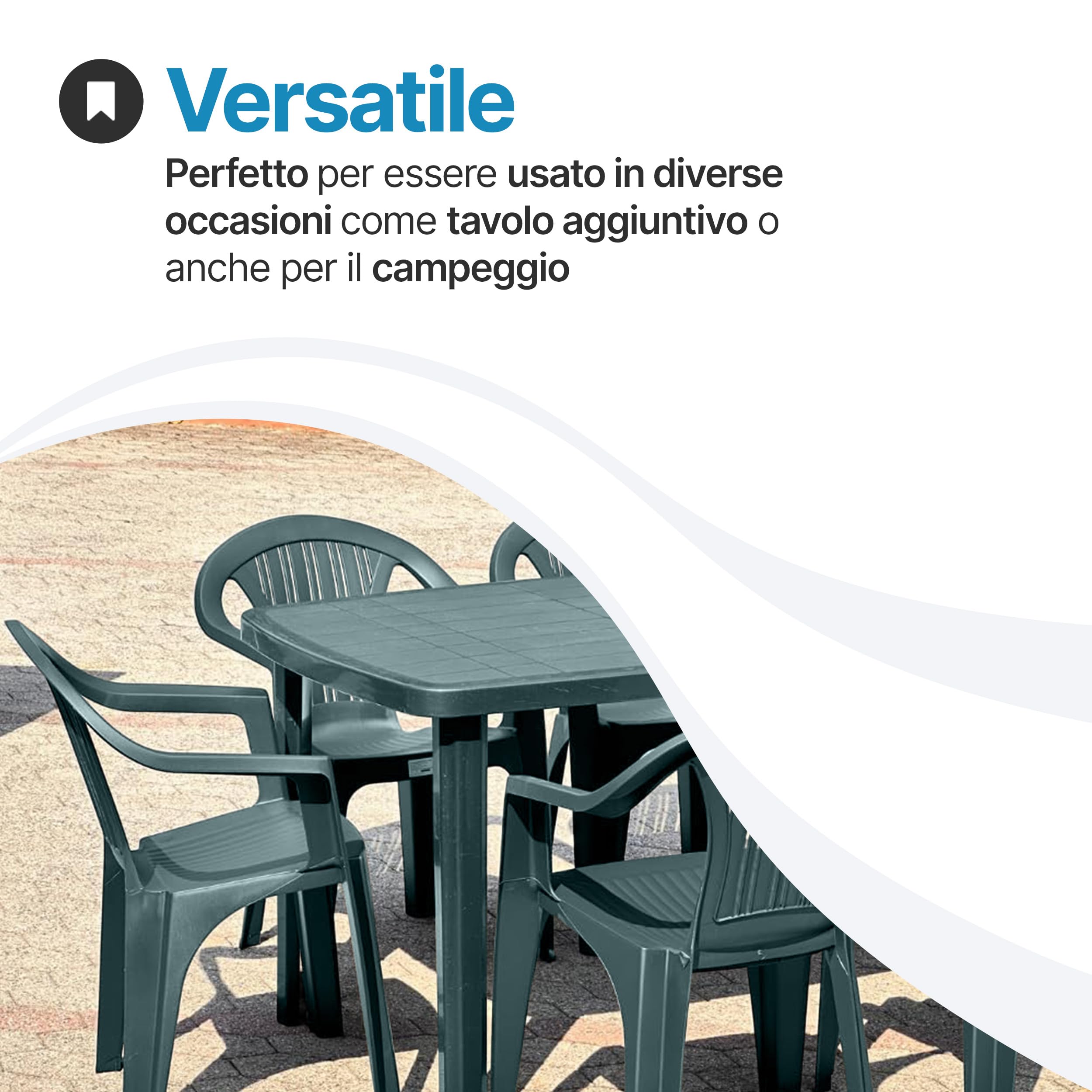 Tomaino - Tavolo Da Giardino In Plastica Quadrato - Tavolo Plastica Esterno per 6 Posti con Gambe Smontabili e Foro per Ombrellone - Tavolino da Esterno New Verde
