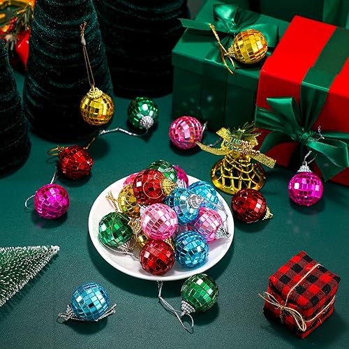 Miniatura 7 de BBTO 24 piezas de mini bola de discoteca con cuerda decoración de pipa para colgar reflectante, espejo de automóvil, accesorios de escenario para