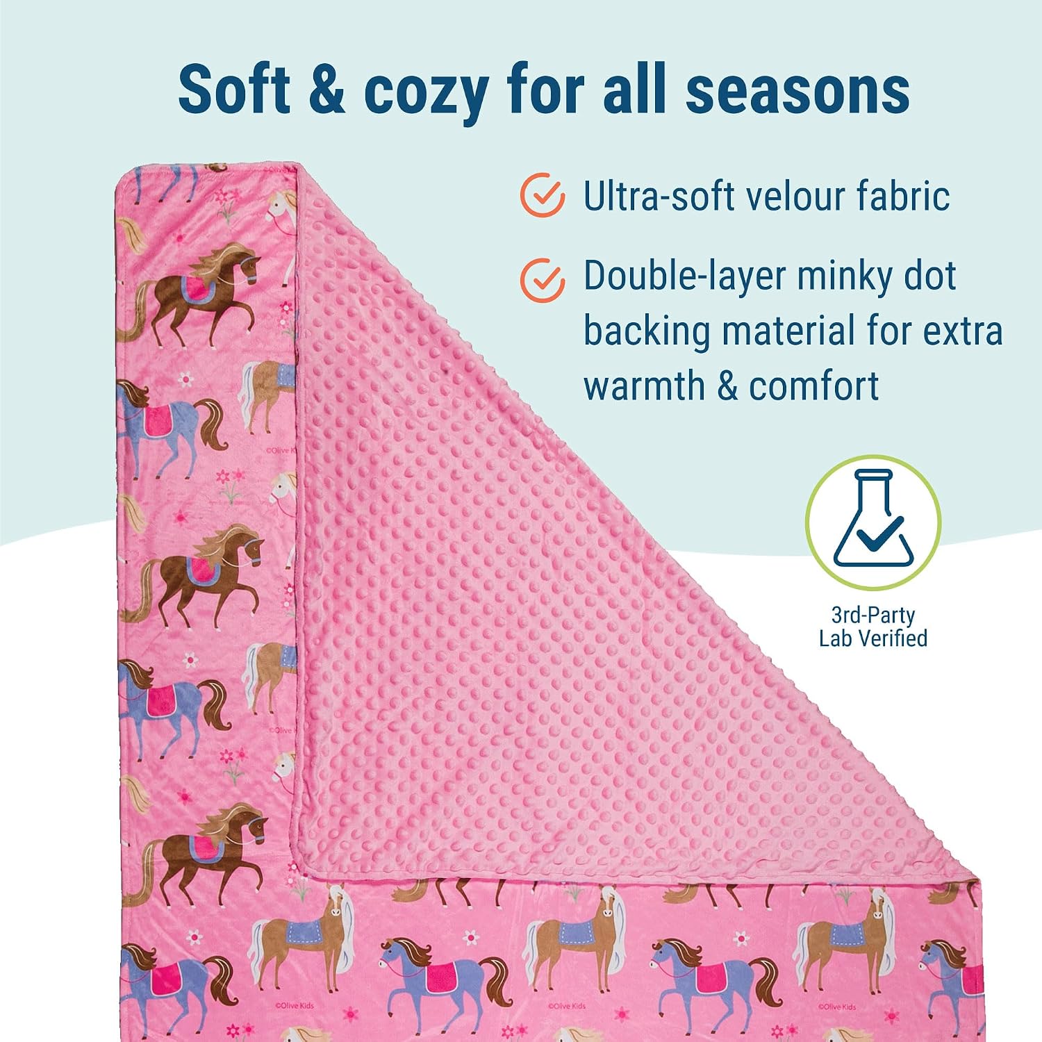 Wildkin Plush Throw Blanket – Soft & Cozy Comfort, Ideal for Toddlers, Travel & Daycare - Horses