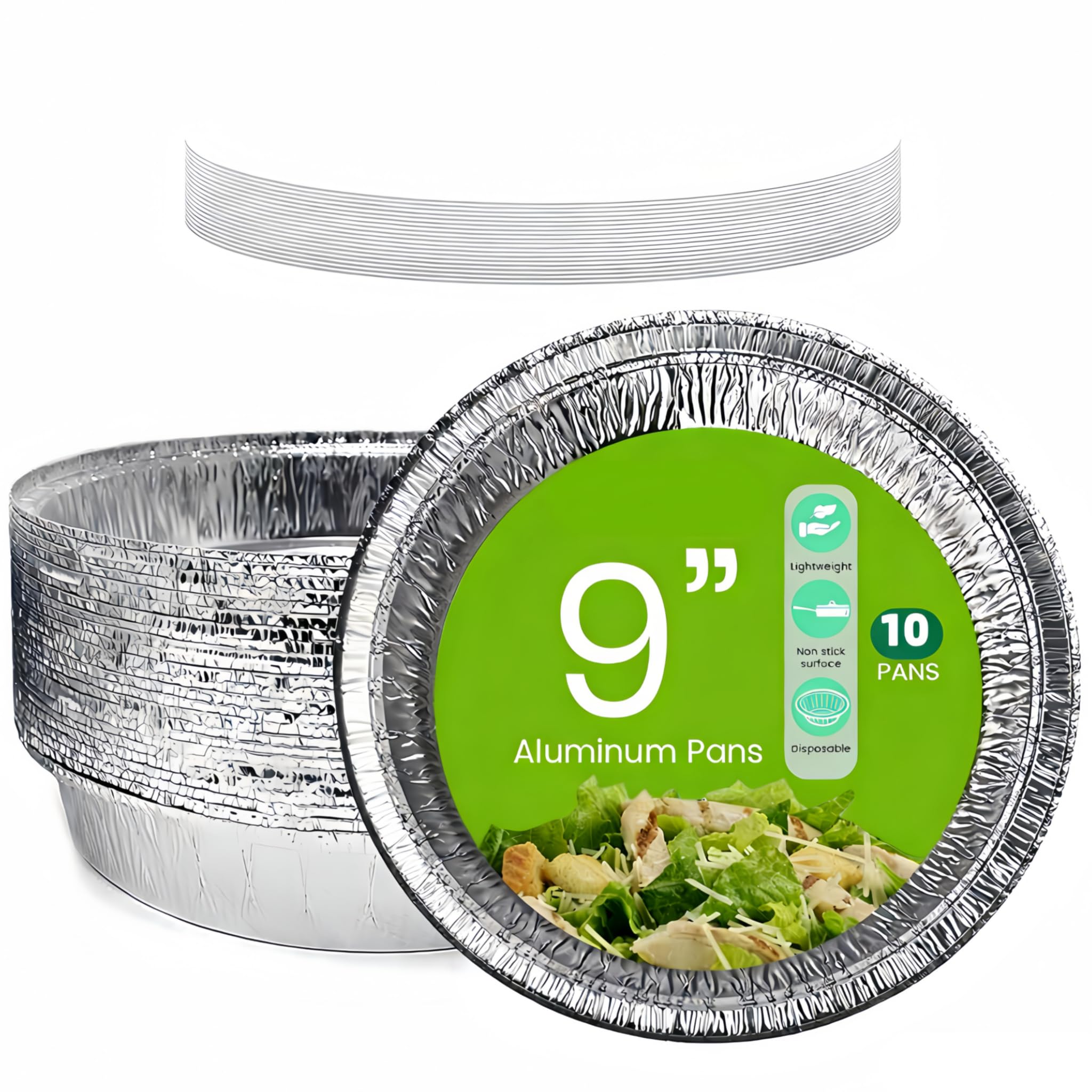 GilesEdward 10 Pack Round Aluminium Foil Containers with Lids - 9 Inch 23cm Reusable Tin Foil Trays for Baking Roasting & Cooking - Reusable Oven & Freezer Safe Flan Cases, Pie Dishes
