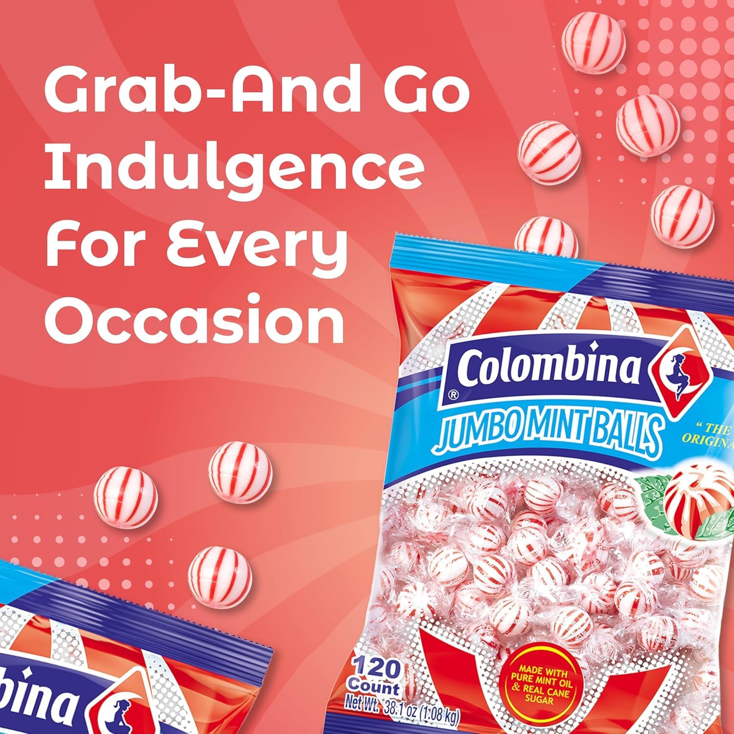 Colombina Jumbo Peppermint Balls, Individually Wrapped Red & White Hard Candy Delights, 2 Pack (240 Count)