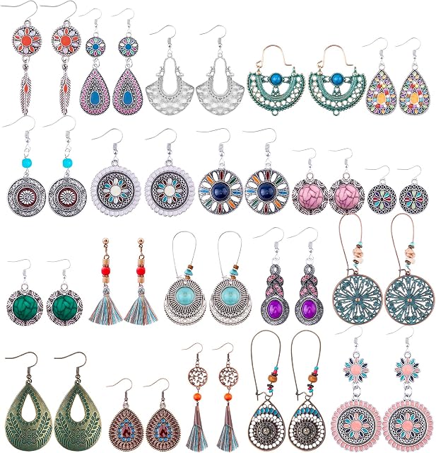 Duufin 20 Pairs Earrings Women Dangle Earrings Alloy Vintage Earrings for Women Girls