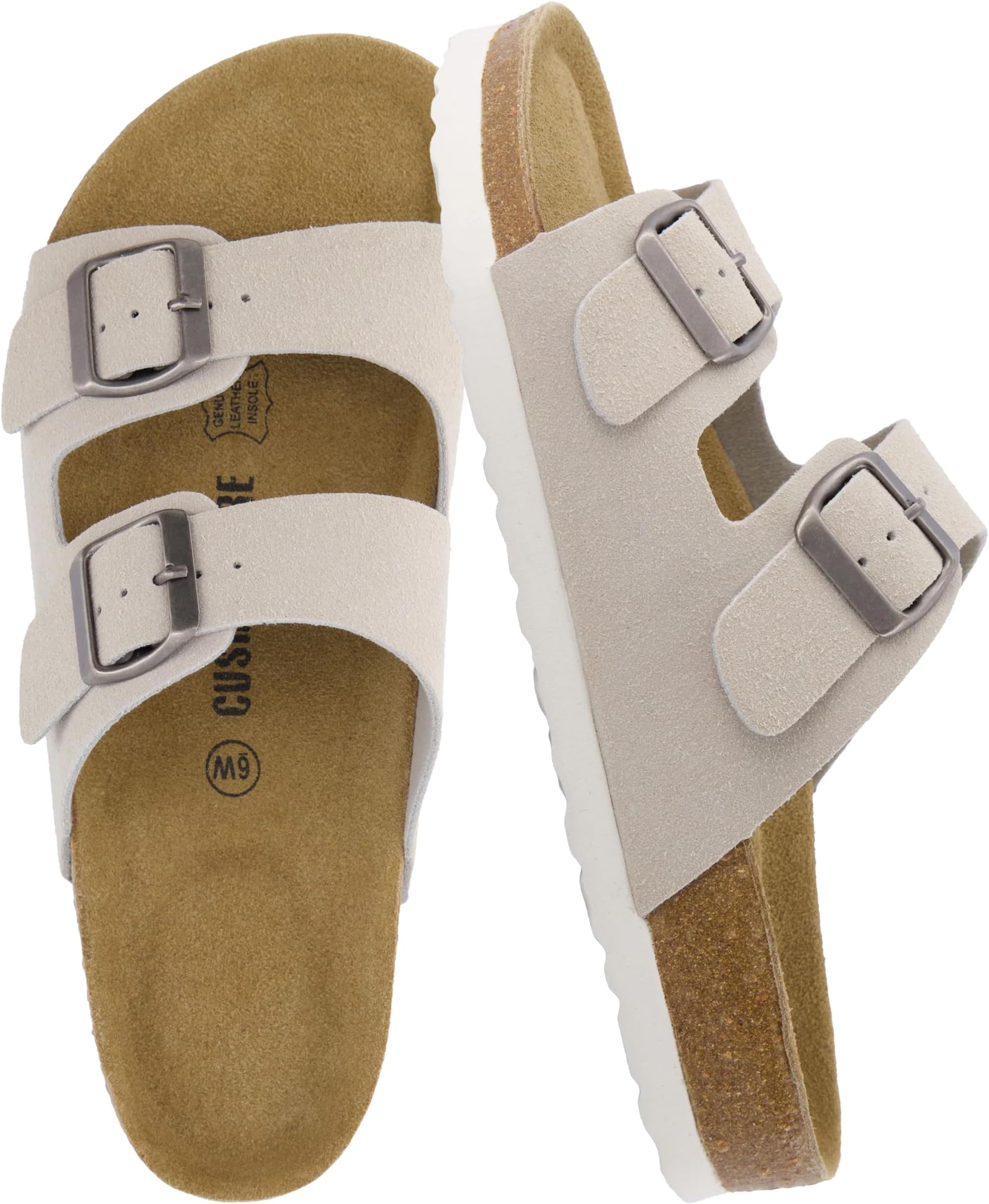 Lane Cork Footbed Sandals for Women – Comfortable Double Buckle Slip-On with Genuine Suede Footbed & Arch Support Slides for Women Footwear