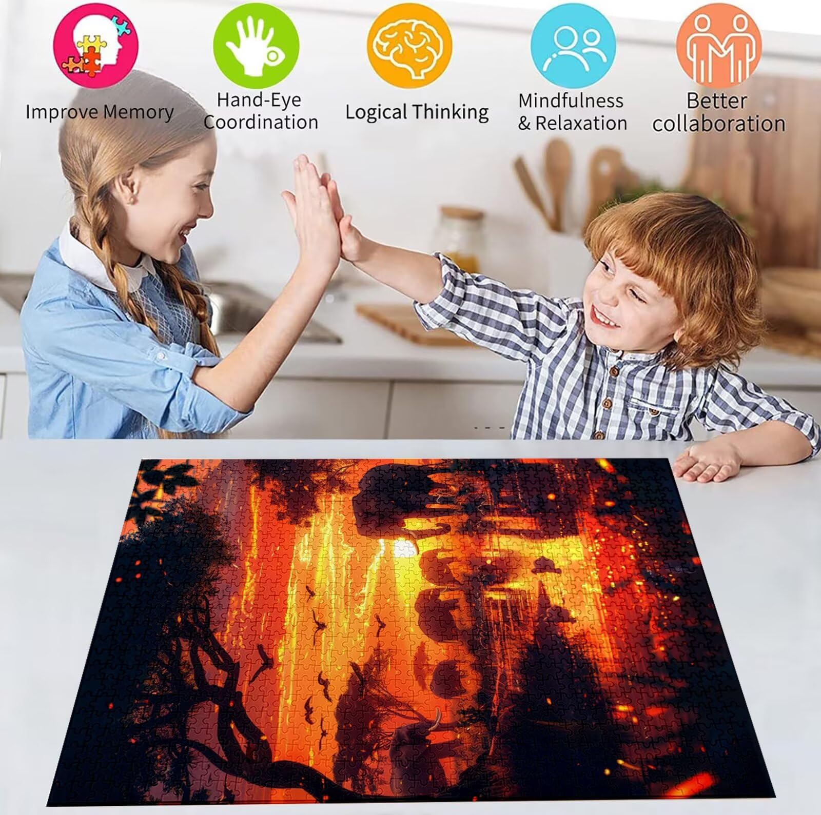 Puzzle 5000 Pezzi, 3 4 5 Anni Puzzle Africa 6 7 8 Anni Giochi Educativi Sostenibili Con Motivi Per Adulti Da Gioco in Legno Di Alta Qualità Jigsaw Elefante per Gioco Familiare, Regalo Natale H-2987
