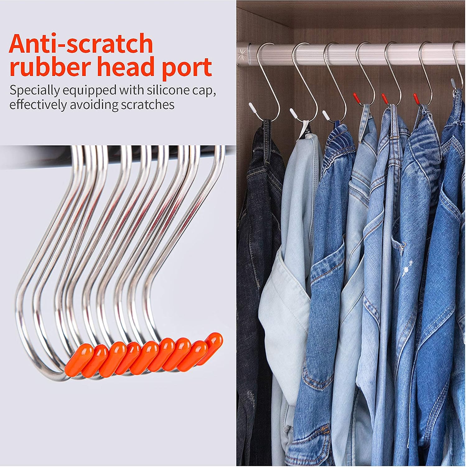 NewFamily 24-Pack S Hooks for Hanging,S Hooks Heavy Duty for Hanging Clothes,S Hook for Kitchen,Wardrobe,Work Shop,Bathroom,Garden,Office