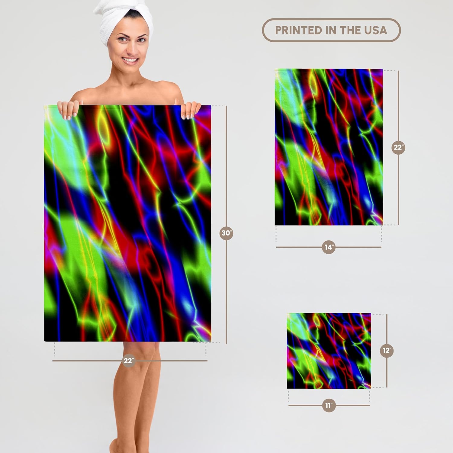 3dRose Blurred Neon Lights 22x30 Bath Hand Pool Towel