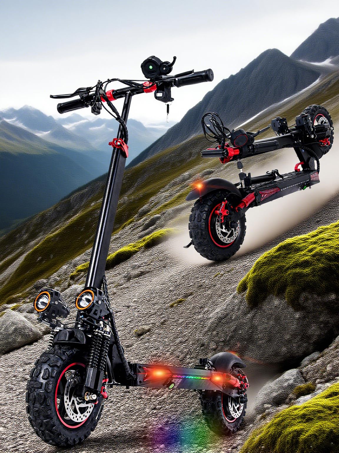 PLAYBIK 11 Inch Electric Scooter Adult All Terrain Scooter – 34 Miles Autonomy, 48 V 18AH Large Battery, Double Suspension & Double Brake, Height Adjustable, Christmas Gift for Young People