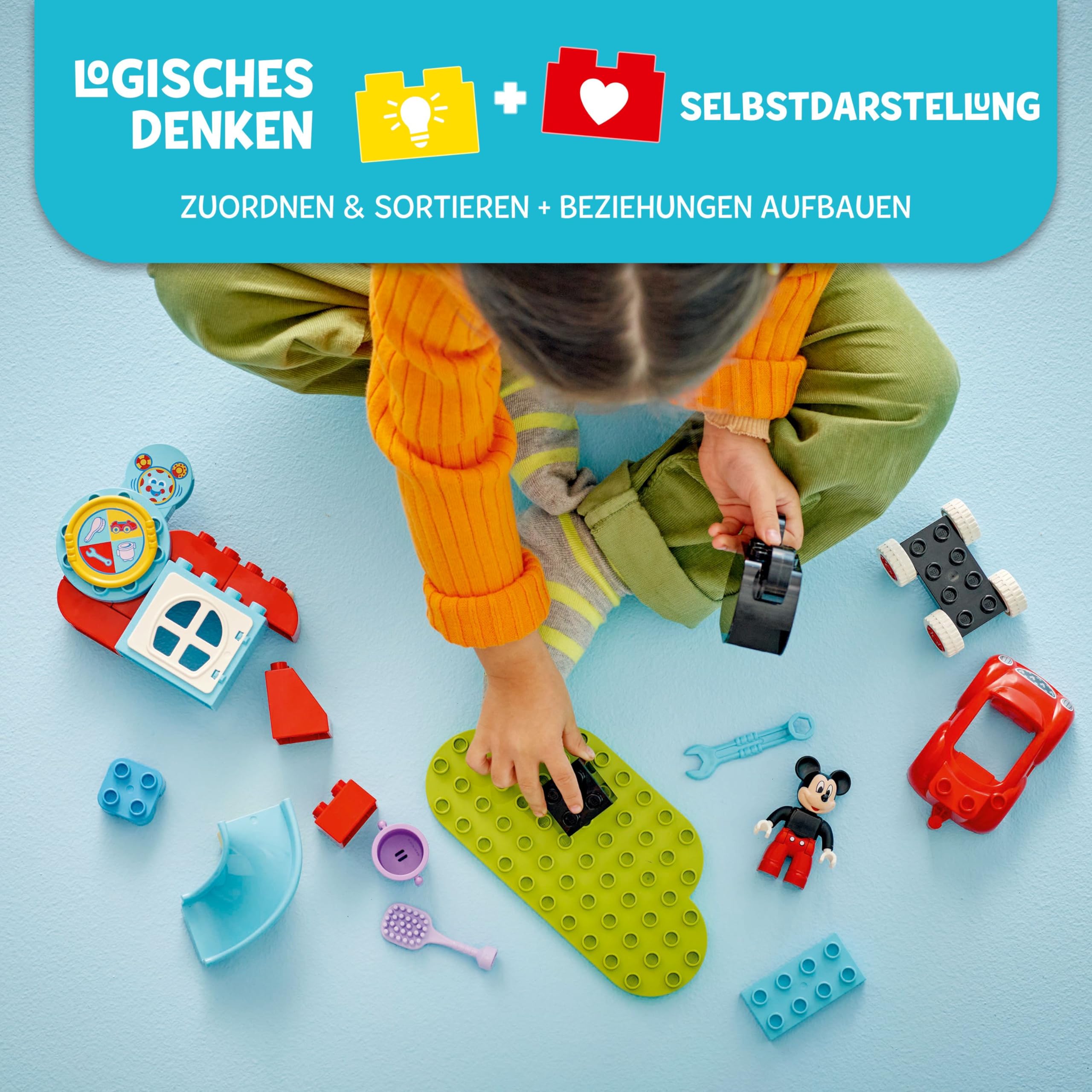 LEGO DUPLO | Mickys Clubhaus und Auto – Farbzuordnungs Spielzeug für Jungen & Mädchen ab 2 Jahren – Lernspielzeug für Kleinkinder mit Micky Maus Figur & Aktivitätsrad – Kinder Geschenk – 10454