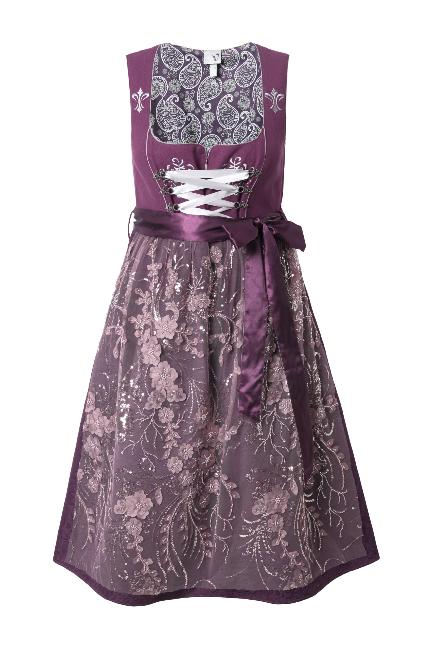 Ulla Popken Damen große Größen Übergrößen Plus Size Dirndl, Stickerei, Schnürung, Carré-Ausschnitt, ärmellos 840866