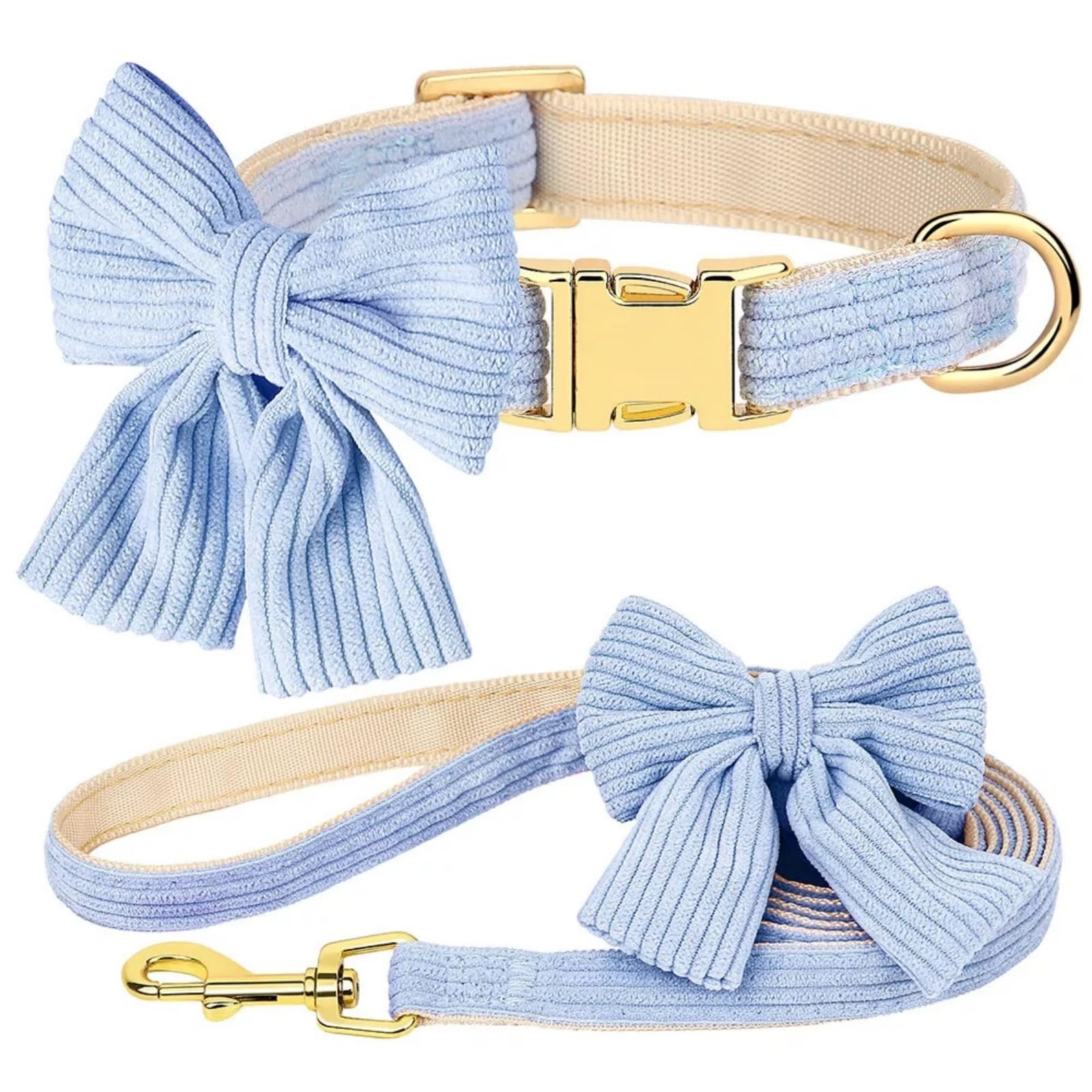 Juego de arnés y correa para perros medianos y pequeños, 3 collares y correas ajustables con pajarita, chaleco acolchado de malla suave transpirable para cachorros y perros pequeños, azul, S