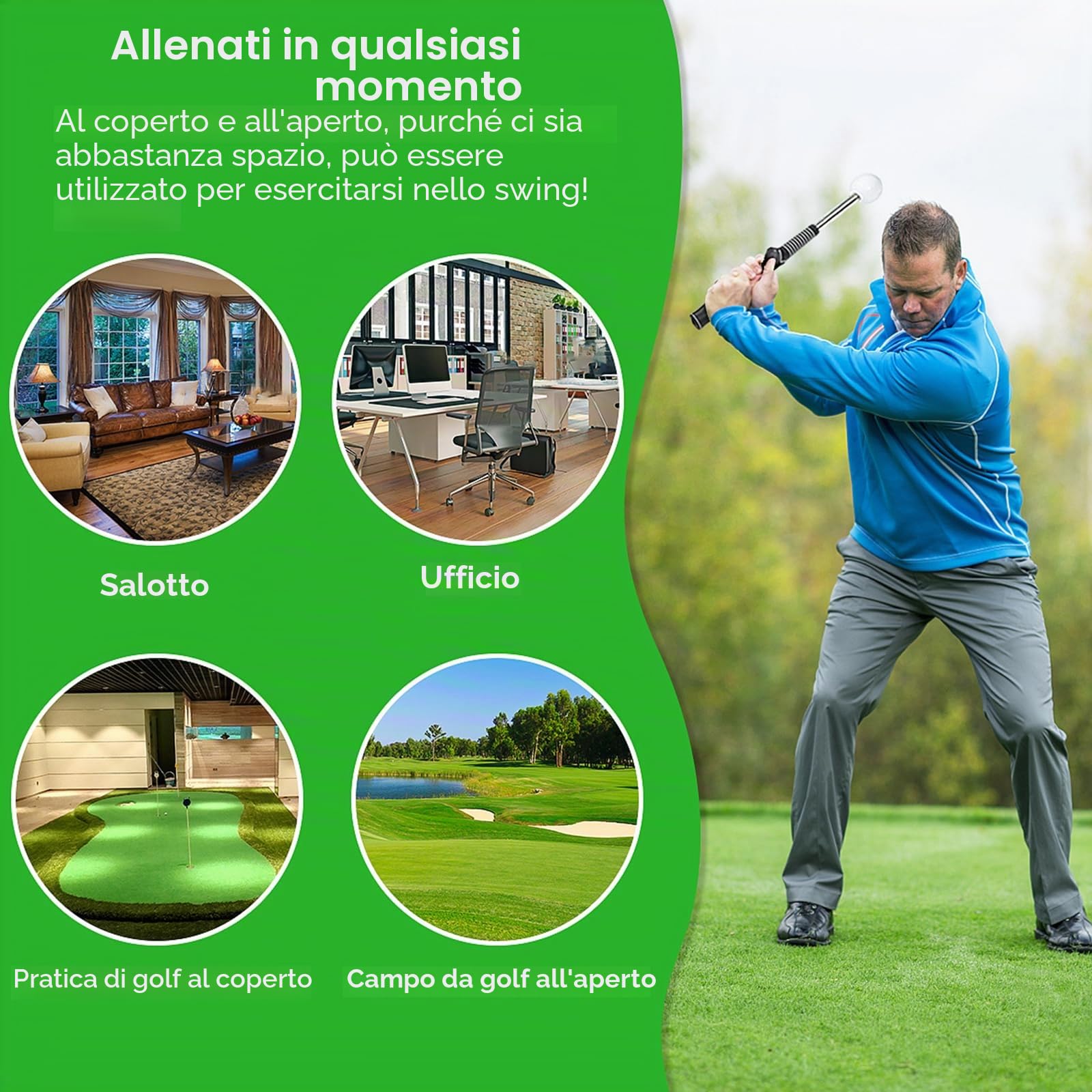PEAKGEAR Golf, trainer per swing con suono di clic ritmico, aiuto allenamento retrattile per golfisti mancini, ideale per pratica indoor, allenamento di forza e tempo per chipping e colpi
