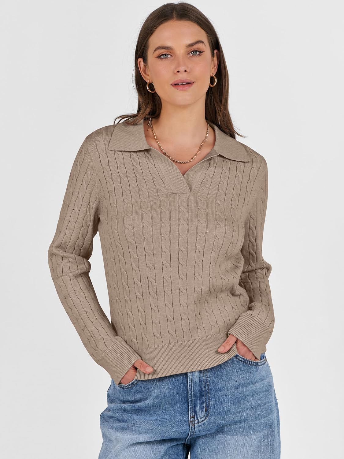 ANRABESS Womens Cable Knit Sweaters Long Sleeve V Neck Sweater Tops Casual Pullover Polo Shirts 2025 Fall Fashion Outfits - Image 3