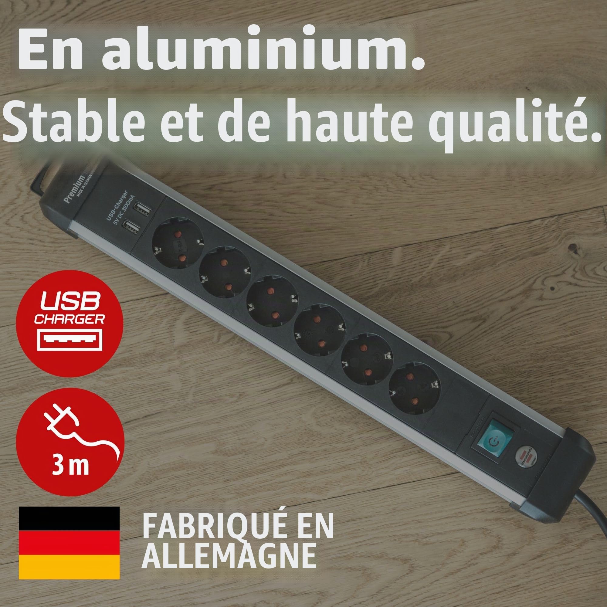 Brennenstuhl 1391030610 multiprise 3 m 6 Sortie(s) CA Intérieure Noir, Argent