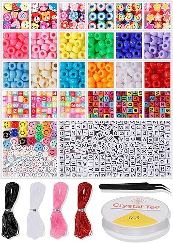 Long tiantian Kit de cuentas de pony para hacer pulseras, juego de cuentas de 12 colores, cuentas de arcilla polimérica, cuentas de letras cuadradas