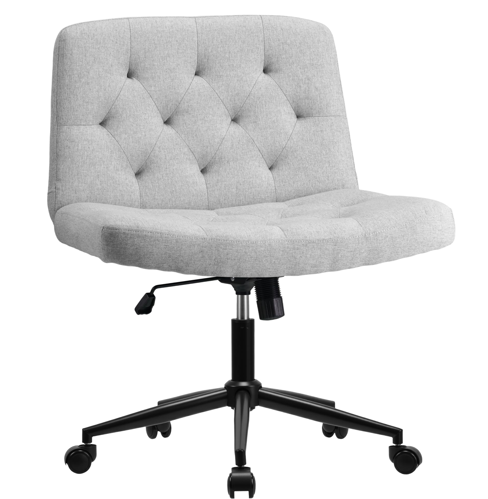 WangPangzi Mid-Back Cross-legged Desk Chair, Vanity Chair Dressing Table With Armless Seat for Home Office, Living Room, Bedroom(Grey)