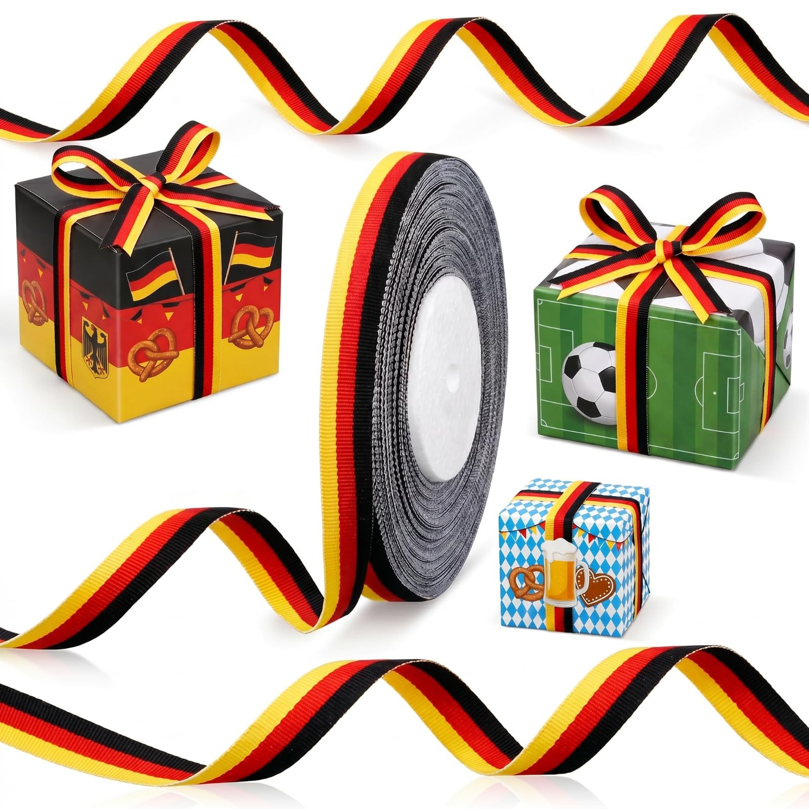 Gulfmew Tricolour Ribbon, 15 mm x 30 Yards Tricolour Ribbon German Flag for Crafts DIY Decorations Gift Wrapping Wedding National Day European Super Cup (Black Red Yellow)