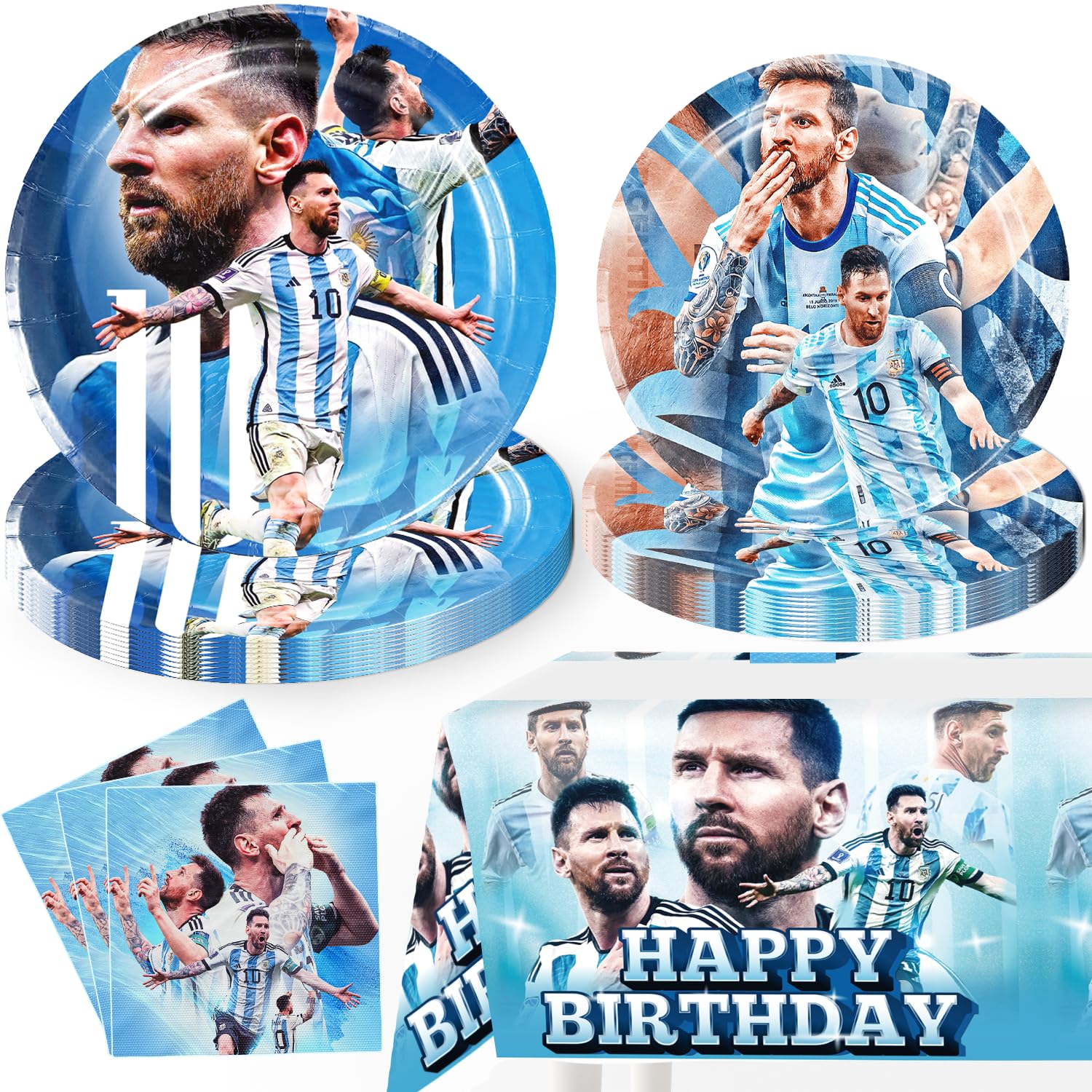 Milomelo 41pcs Happy Birthday Decorations Tableware Set for 10 Guests, Blue Birthday Party Decorations with 20pcs Plates and 20pcs Napkins, Includes Tablecover, Paper Plates, and Napkins