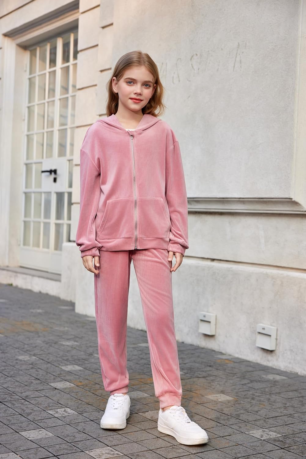 Arshiner 2 Piece Outfits for Girls Velour Tracksuit Hoodie and Jogger Set Sweatsuit Athletic Clothes Sets - Image 2