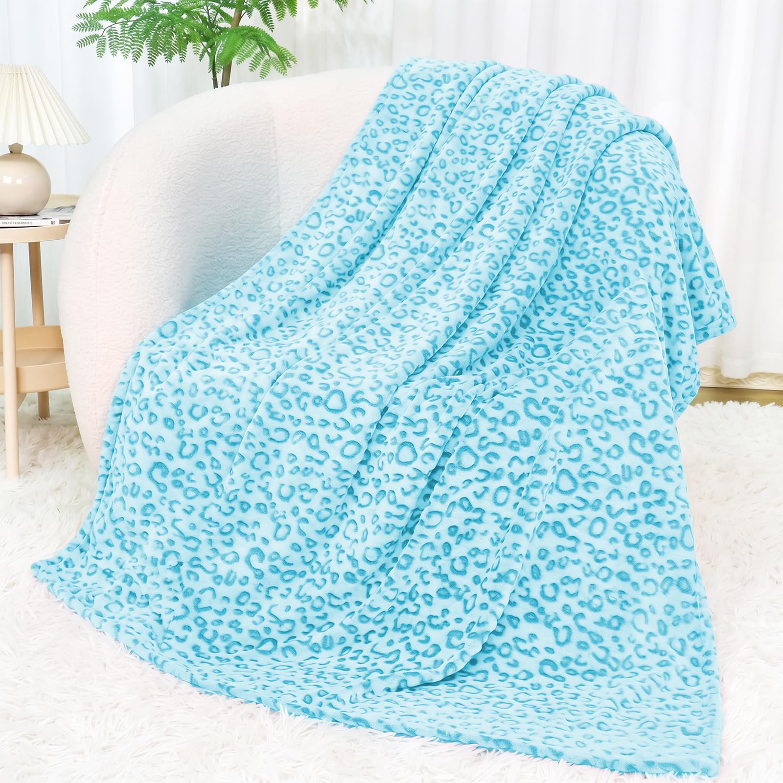 SEEGU Flannel Blanket Throw Soft Fleece Blankets Warm Throw Blankets for Couch, Leopard Blue, Throw Size 50'' x 60'' (130 x 150 cm) (BP-18)