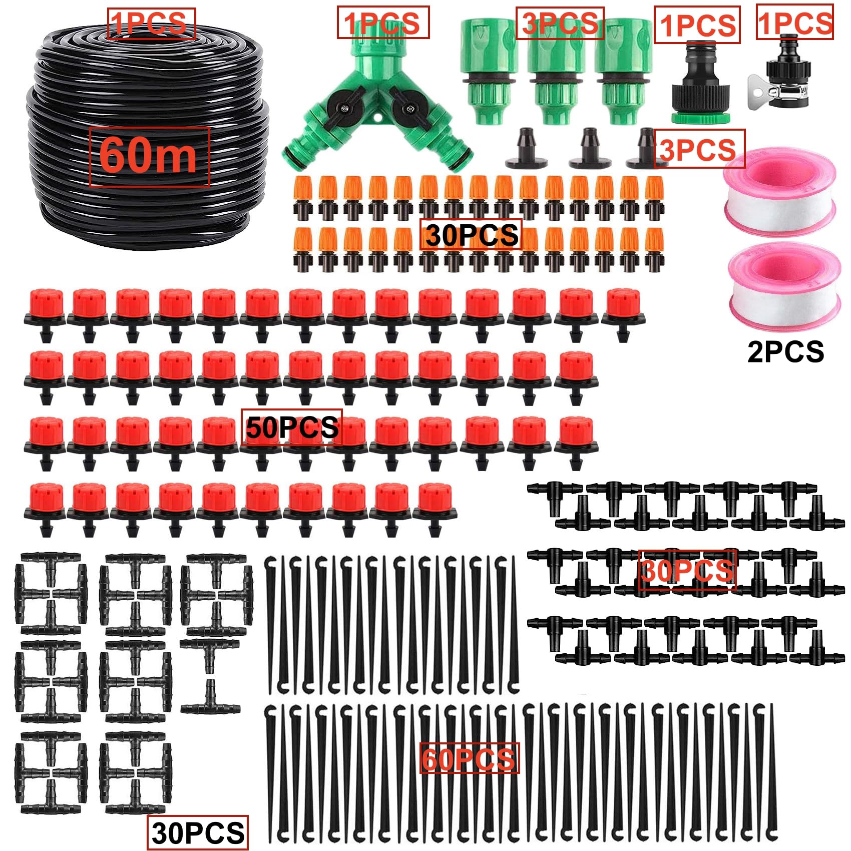 HUAZIZ Kit Irrigation Goutte-à-Goutte 50 M 200 Pièces – Arrosage Automatique Jardin & Serre