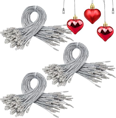 300 piezas de cuerda para colgar adornos de Navidad, colgador de cuerda con cierre a presión, cuerdas metálicas precortadas para colgar adornos de