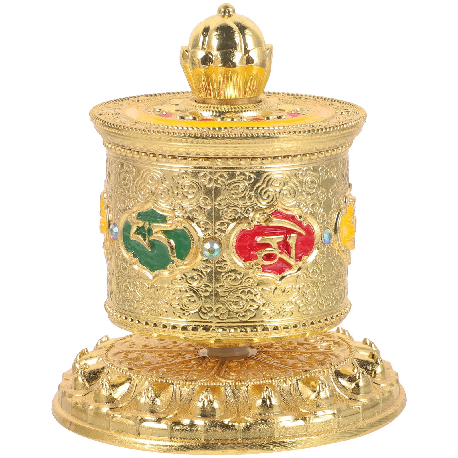 Rueda de oración tibetana dorada el regalo budista de la suerte
