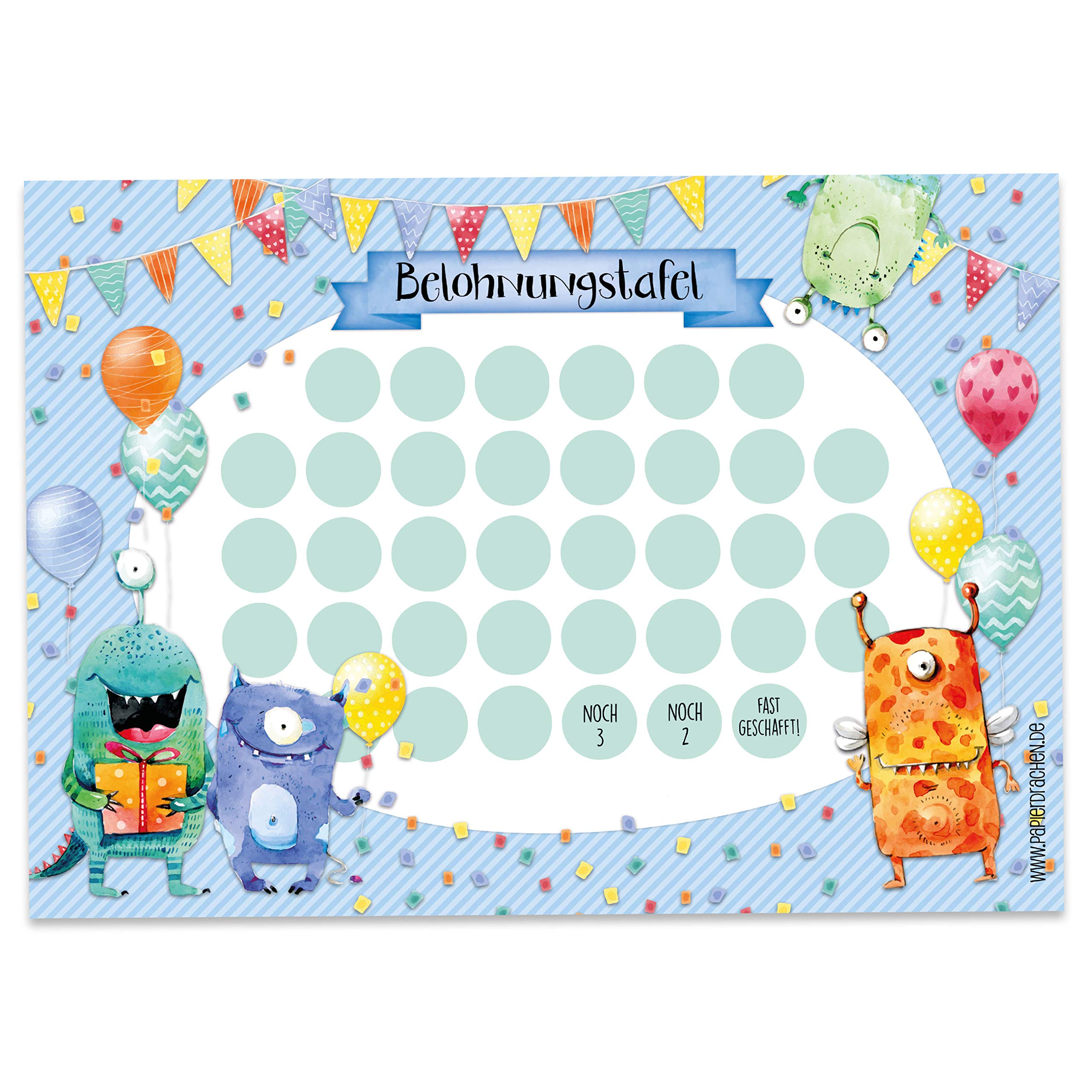 Papierdrachen Belohnungstafel Set für Kinder als Abreißblock 10 Blatt - Motivierendes Konzept als Erziehungshilfe - mit tollen Stickern für Jungs und Mädchen