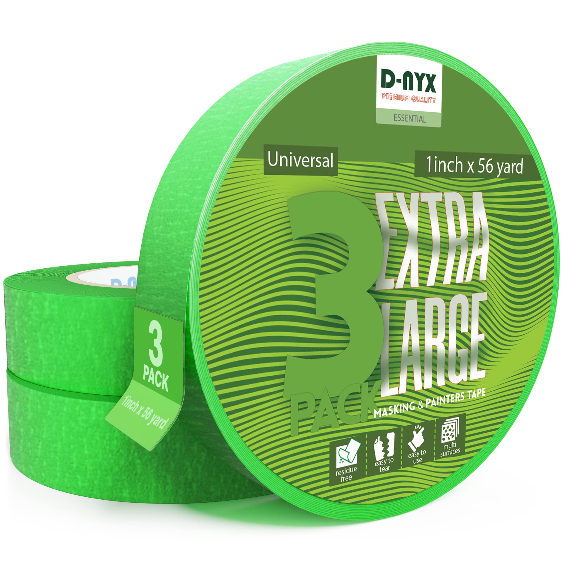 3 PACK Green MASKING TAPE 0.98 inch x 56 Yards PAINTERS TAPES Sharp Edge Line Technology Residue-Free Multi-Surface Painter Tape | Automotive Refinish Paper Masking Paint Tape for Wall Art Renovation