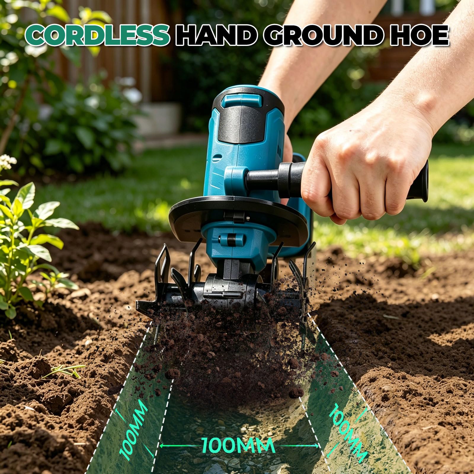 Coltivatore portatile senza fili compatibile con batteria MK 18V | Mini motozappa elettrica da giardino con profondità di 10 cm e larghezza di lavoro di 10 cm per la coltivazione del terreno
