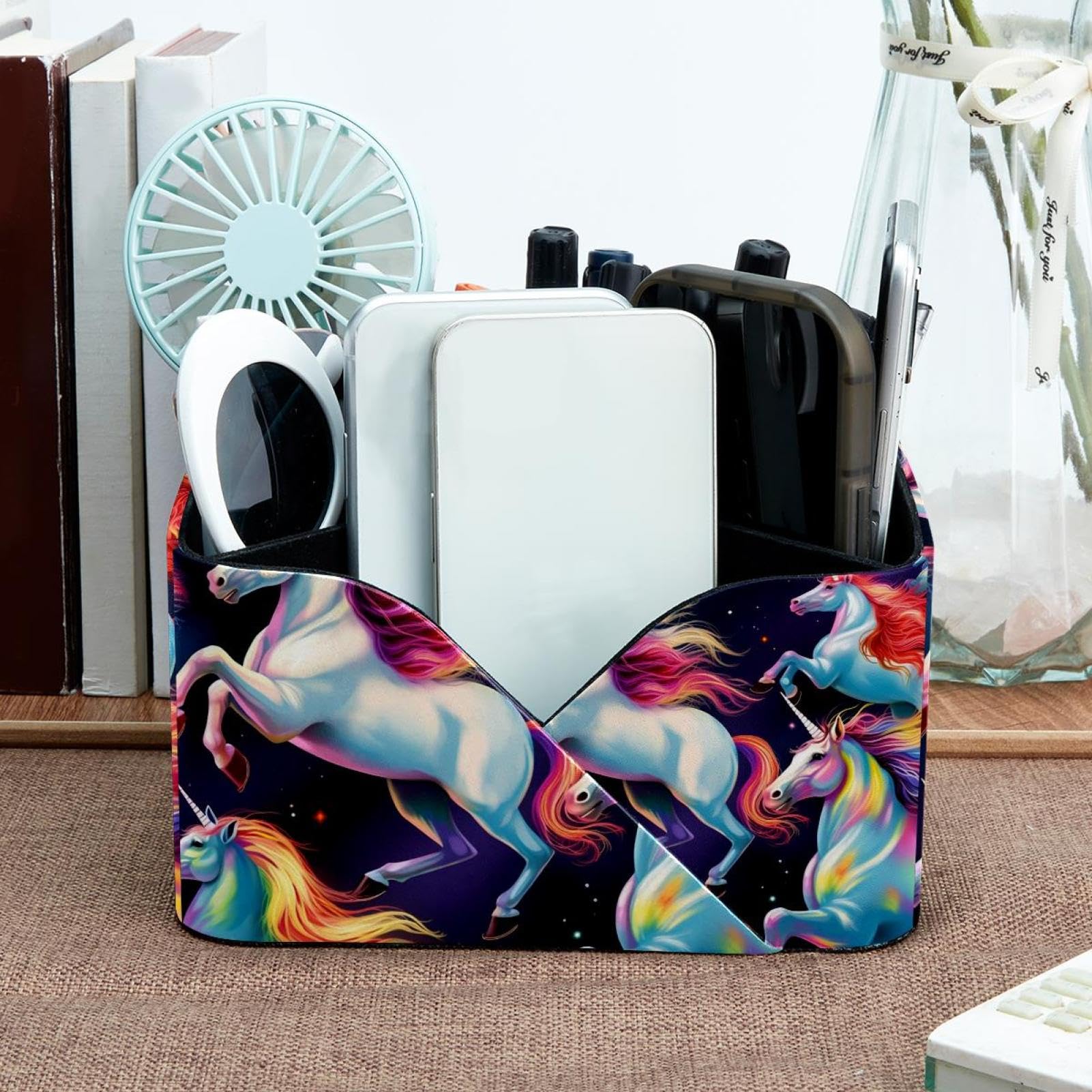Pot à crayons de grande capacité avec motif licornes arc-en-ciel – Organiseur de bureau mignon et esthétique pour fournitures de bureau et scolaires