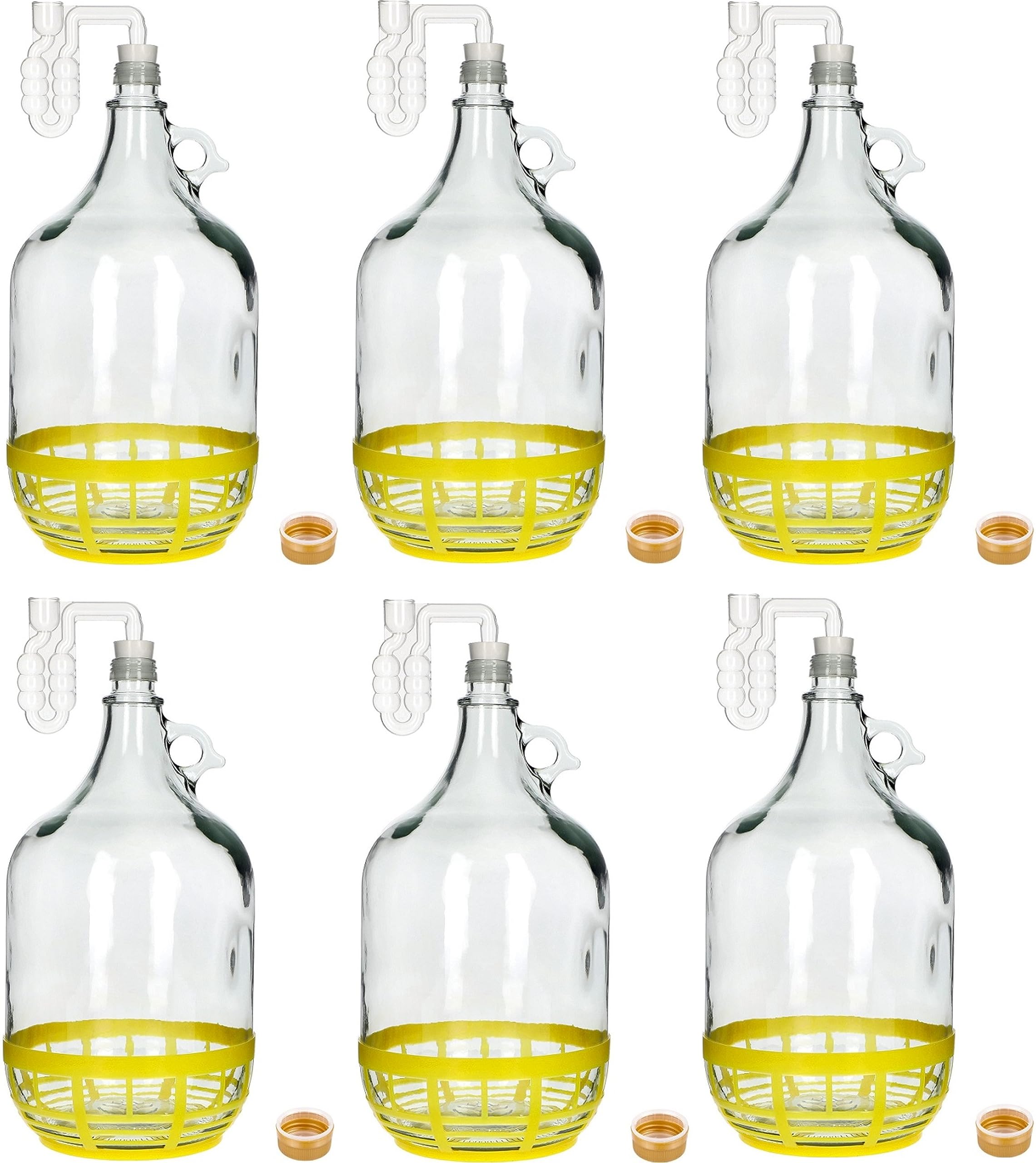 lilawelt24 6X 5L Flasche + Gummistopfen + Gärröhrchen Gärballon Set Weinballon Gärbehälter/brauen Wein Machen