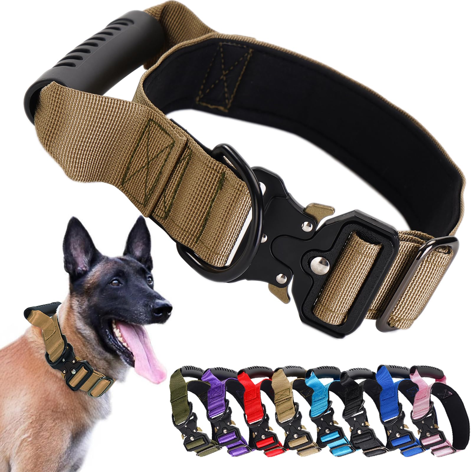 JSXD Tactical Dog Collar, 1.5 Inch Wide, Heavy Duty Military Training Collar with Handle, Metal Quick Release Buckle, 1000D Nylon, for Medium Large
