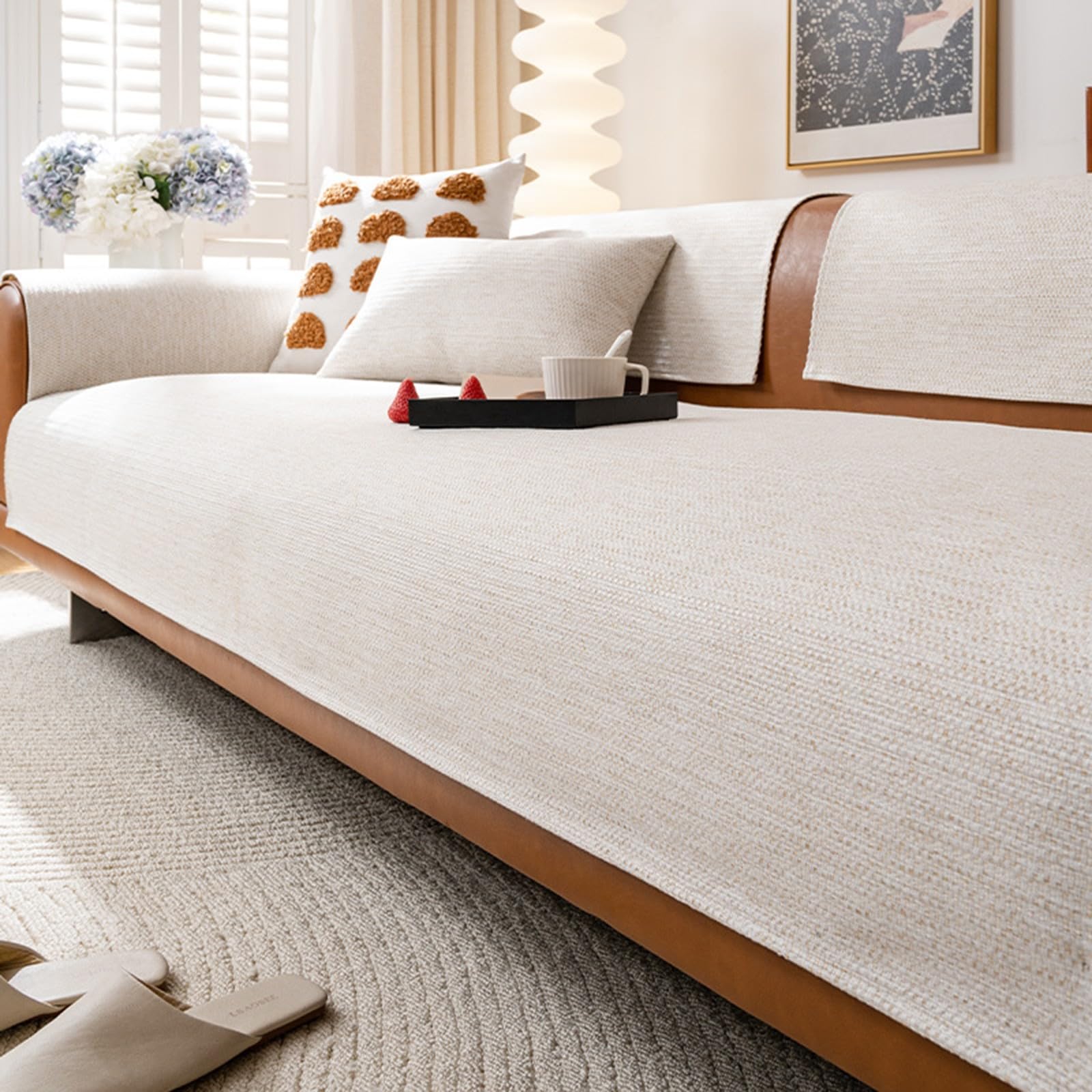 Genérico Funda De Sofá Universal Lavable, Antideslizante Funda Asiento Sofa, AlgodóN-Lino Gruesa Protector Sofa, Aptas para SofáS 1 2 3 4 Plazas Y Combinados Tipo U Y L(Beige,110x280cm)