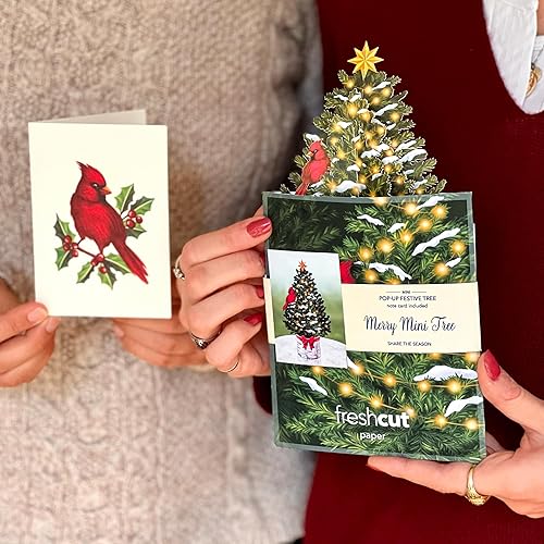 Miniatura 3 de Freshcut Paper Tarjetas desplegables, mini árbol de Navidad de 7 pulgadas, tarjetas de felicitación emergentes 3D, tarjetas de Navidad, tarjetas de